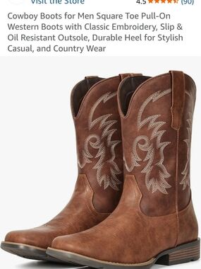 Brown Embroidered Cowboy Boots for Men - Classic Western Pull-On